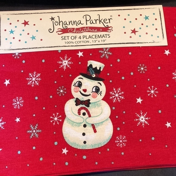 NEW Johanna Parker SNOWMAN PLACEMATS AND KITCHEN TOWELS - Picture 2 of 8